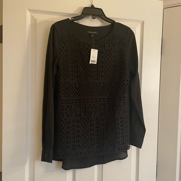 NWT BANANA REPUBLIC Black Long Sleeved Sheer Cut Out Detailed Blouse - Picture 5 of 11